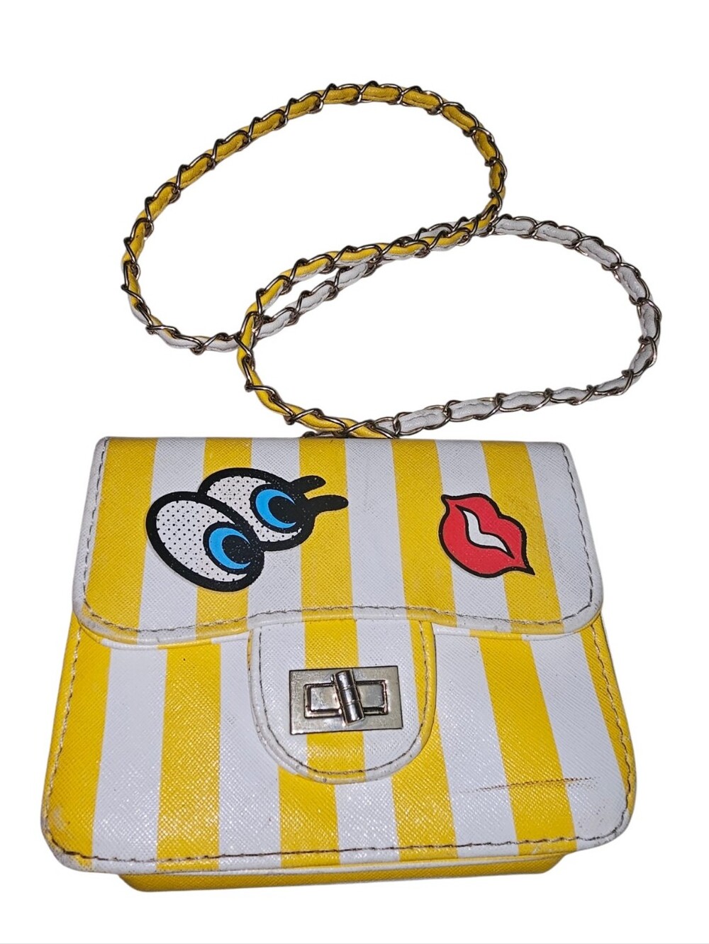 💰Yellow & White Striped Crossbody Bag with Chain Strap